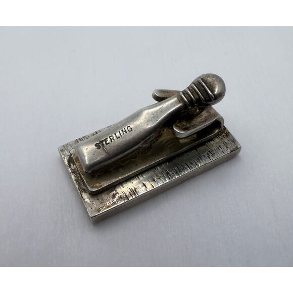 Vintage 1950s MCM Sterling Silver Tie Clip Abstract Niello Fish Eye Design - Picture 5 of 8